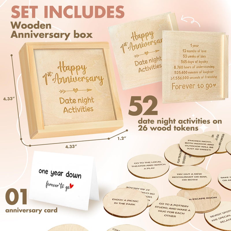 STOFINITY 1 Year Anniversary Wooden Gifts for Boyfriend Girlfriends - One Year Anniversary Wood Gifts for Him Her, First Dating Gift for Couple, 1st Wedding Gift for Husband Wife - Image 2